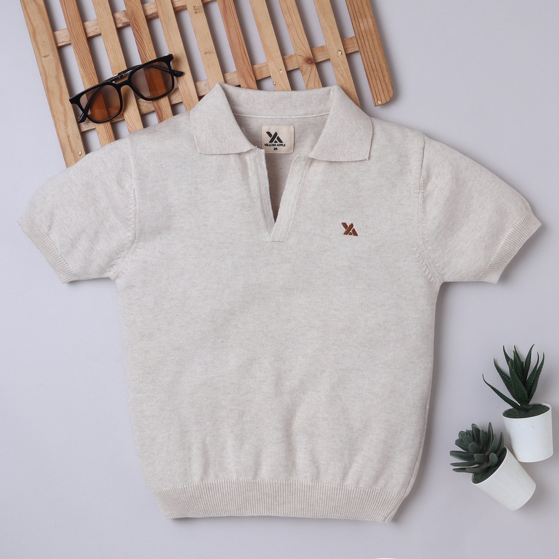 Boys Cable Knit Polo T-Shirt, Soft Cotton Half Sleeve Collar Tee for Boys, Casual Summer Wear