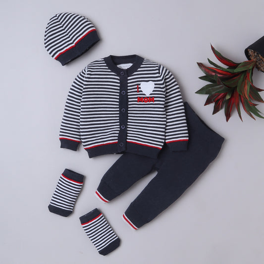 Yellow Apple Newborn Baby Cotton Clothing Set (Pack of 4) – All Season Soft & Breathable Unisex Outfit | Top, Bottom, Cap & Socks (0-6 Months)