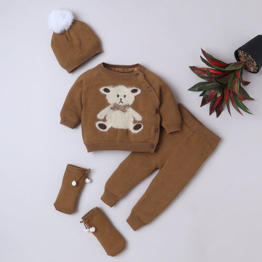 Yellow Apple Premium Baby Knitwear Set – Sweater, Pants, Hat & Socks | Soft, Stylish & Cozy