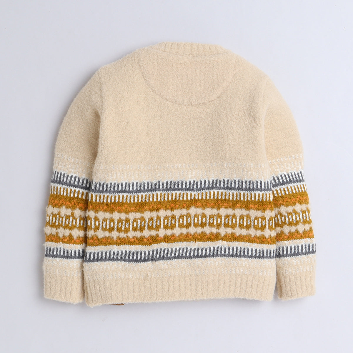 Kids Fair Isle Knitted Sweater | Soft Full Sleeve Winter Pullover with Shoulder Button Detail