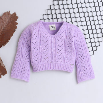 Girls Knitted V-Neck Sweater | Full Sleeve Winter Pullover | Soft Warm Casual Knit Top for Kids