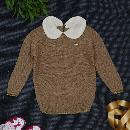 Yellow Aplle Elegant Knit Sweater with Peter Pan Collar – Sweet Style for Little Girls