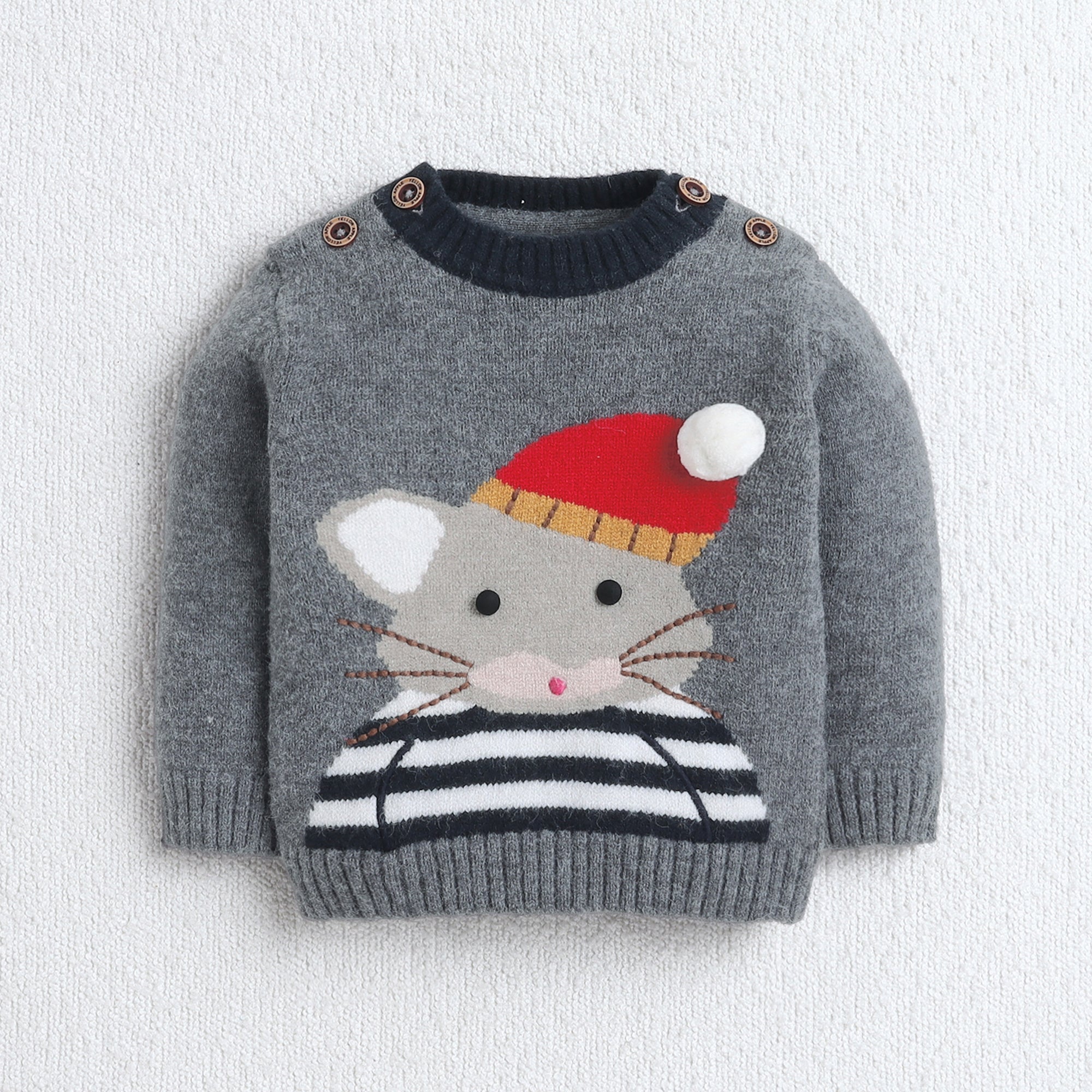 Baby 3-Piece Knit Clothing Set | Soft Warm Animal Embroidered Sweater, Knit Pants & Pom-Pom Beanie | Cozy Winter Outfit for Babies