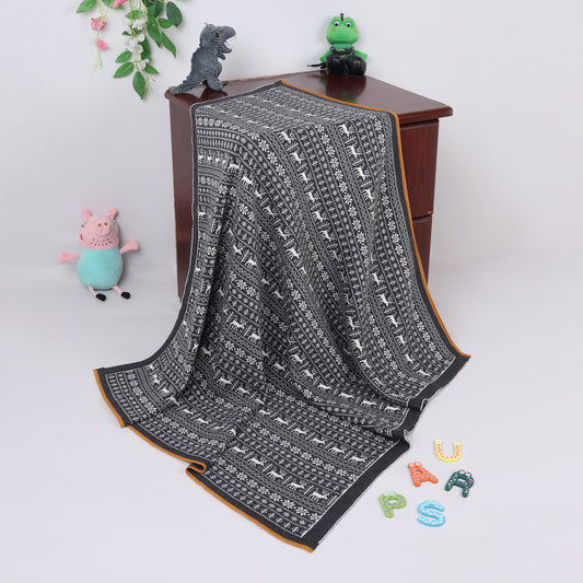 Yellow Apple-Knitted Baby Blanket | Soft Reversible Jacquard Baby Wrap for Newborns