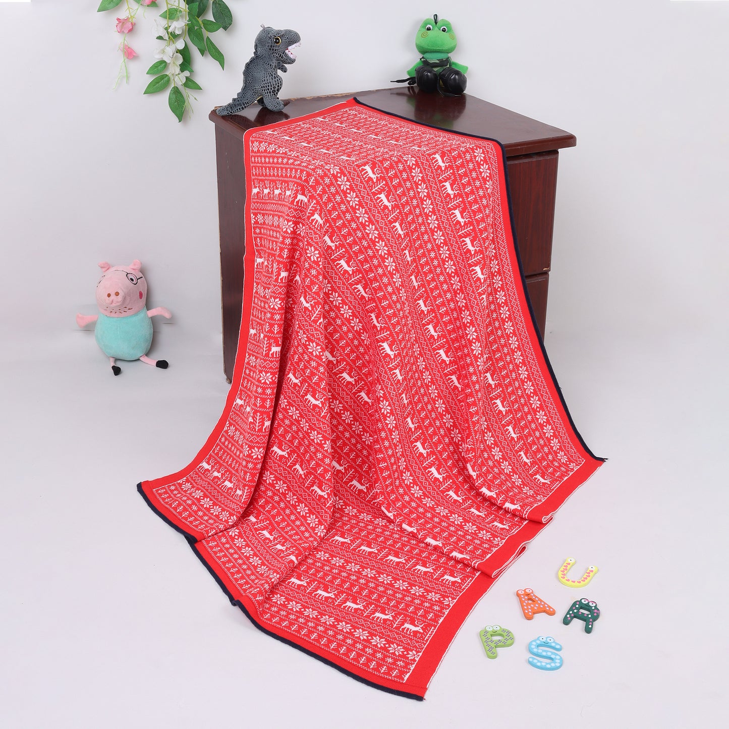 Yellow Apple-Knitted Baby Blanket | Soft Reversible Jacquard Baby Wrap for Newborns