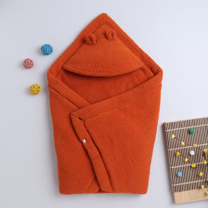 Yellow Apple Plush Baby Hooded Blanket | Ultra Soft Winter Baby Wrap with Ears