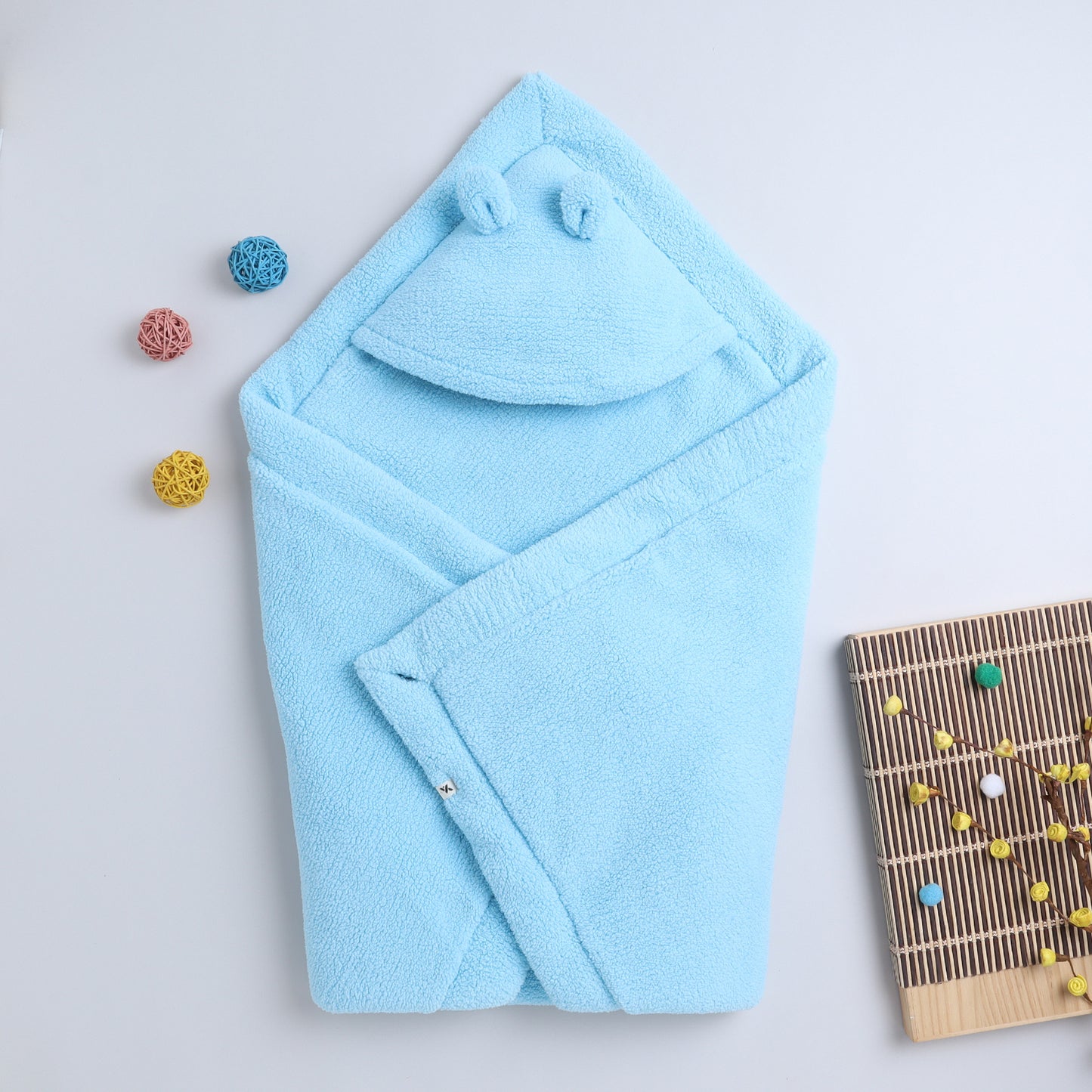 Yellow Apple Plush Baby Hooded Blanket | Ultra Soft Winter Baby Wrap with Ears