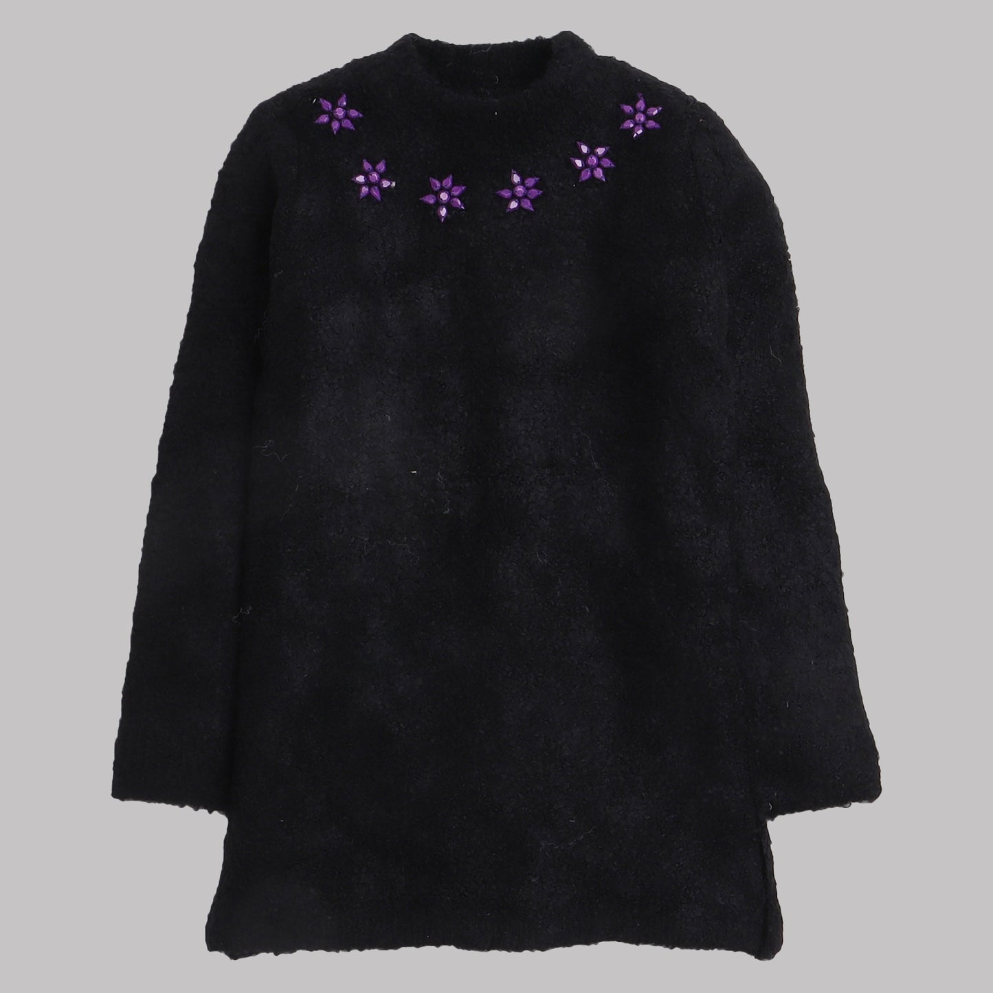 Yellow Apple Girls Woolen Sweater Cardigan – Black | Full Sleeve, Round Neck, Warm Winter Wear for Kids
