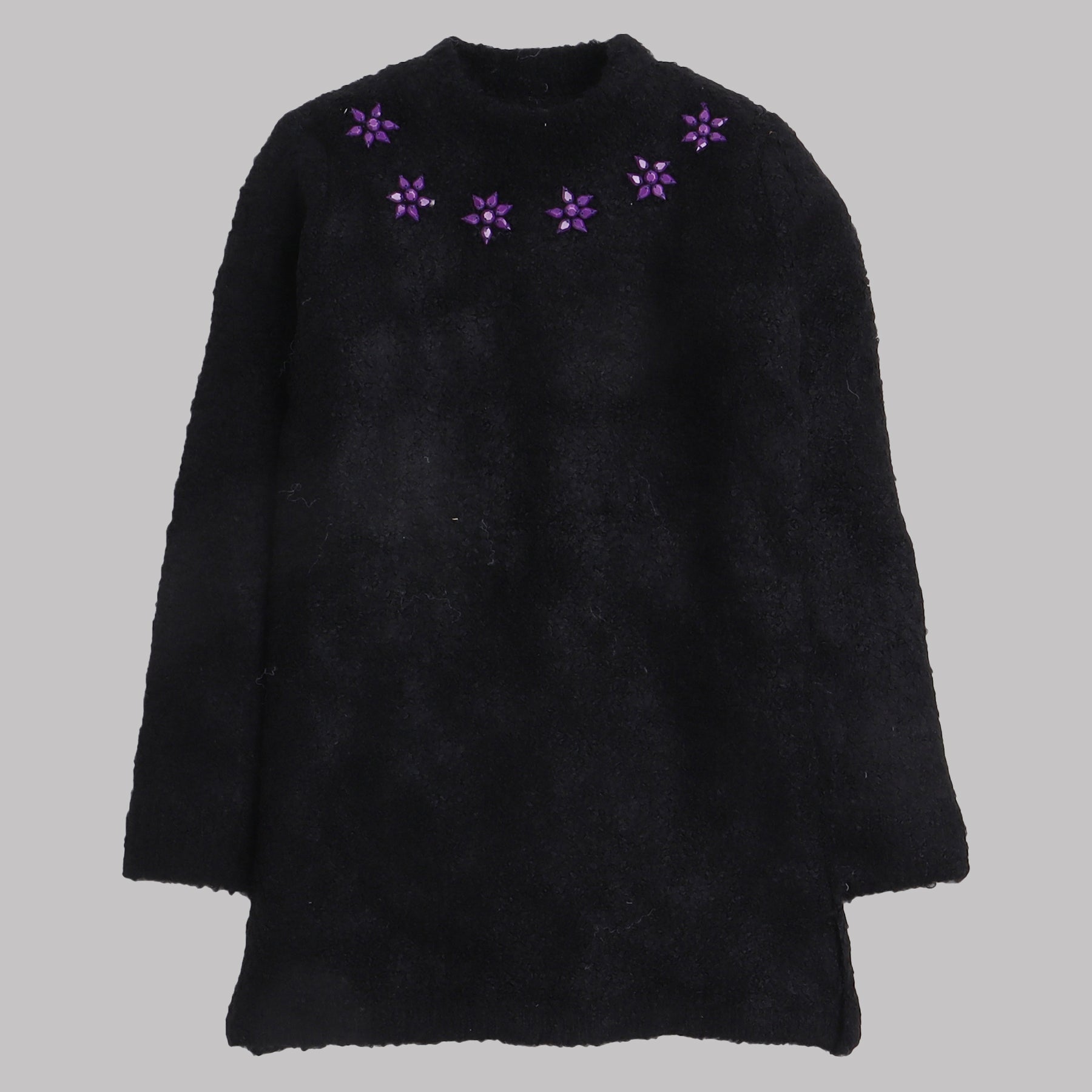 Girls Woolen Sweater Cardigan – Black | Full Sleeve, Round Neck, Warm Winter Wear for Kids