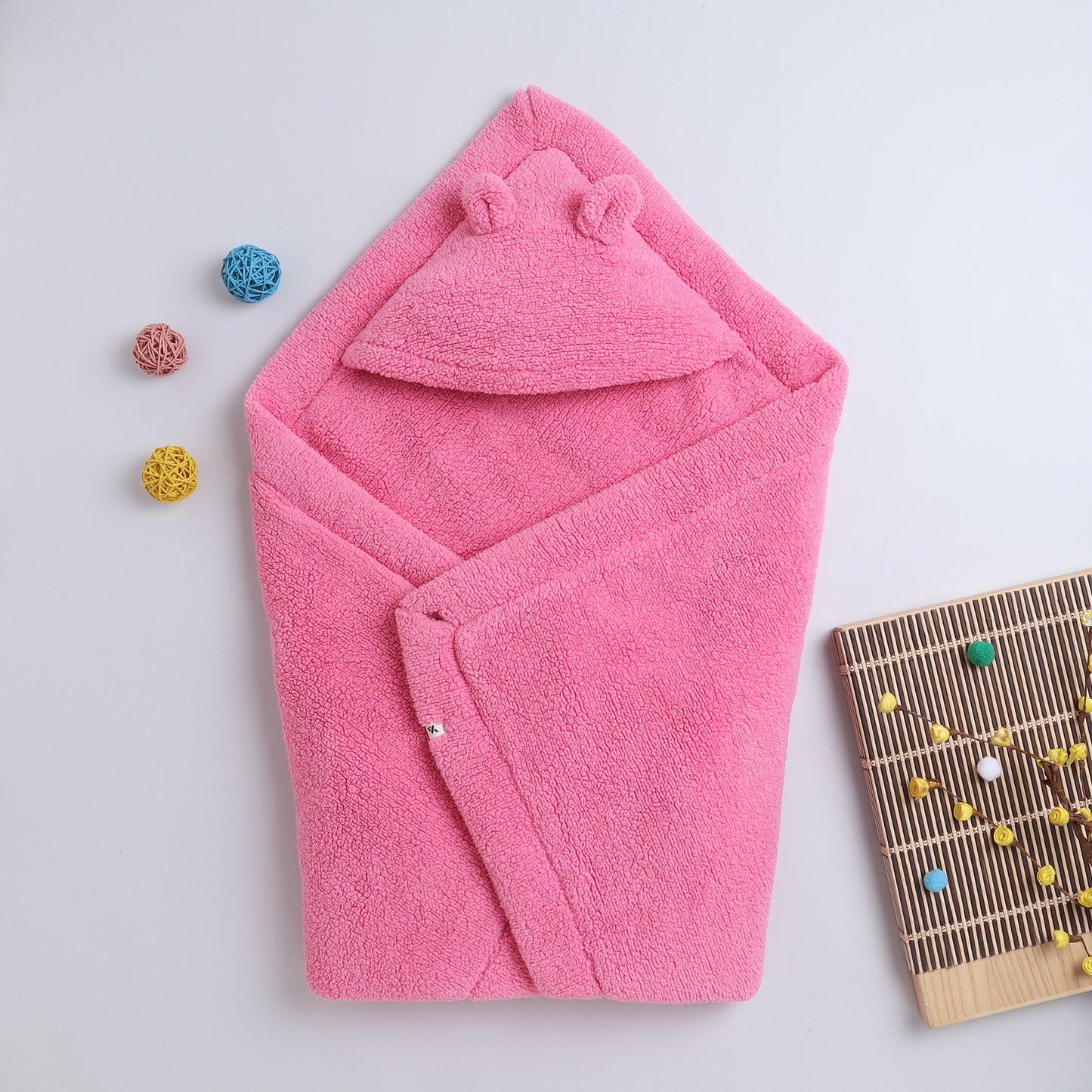 Yellow Apple Plush Baby Hooded Blanket | Ultra Soft Winter Baby Wrap with Ears