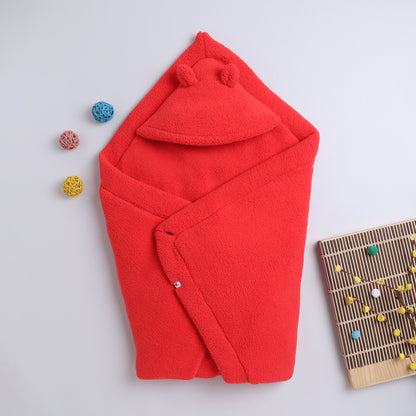 Yellow Apple Plush Baby Hooded Blanket | Ultra Soft Winter Baby Wrap with Ears