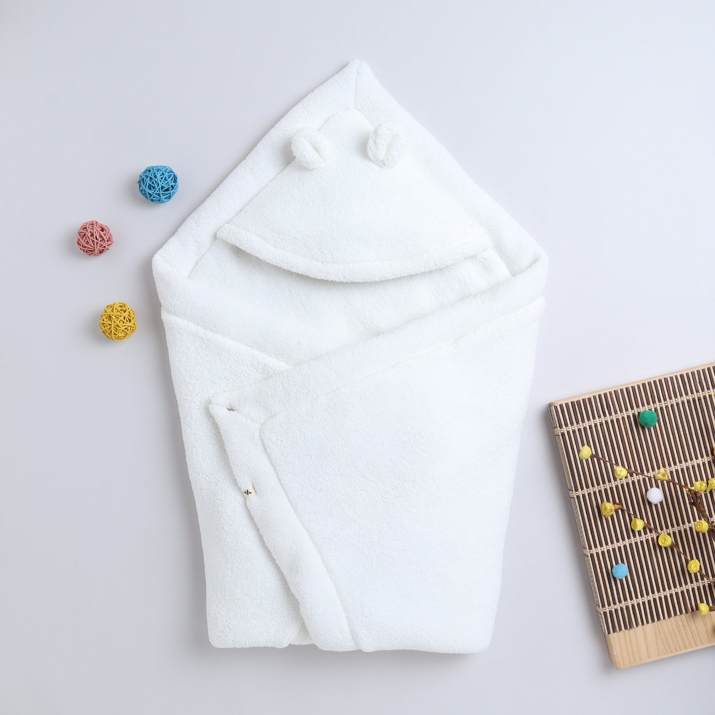 Yellow Apple Plush Baby Hooded Blanket | Ultra Soft Winter Baby Wrap with Ears