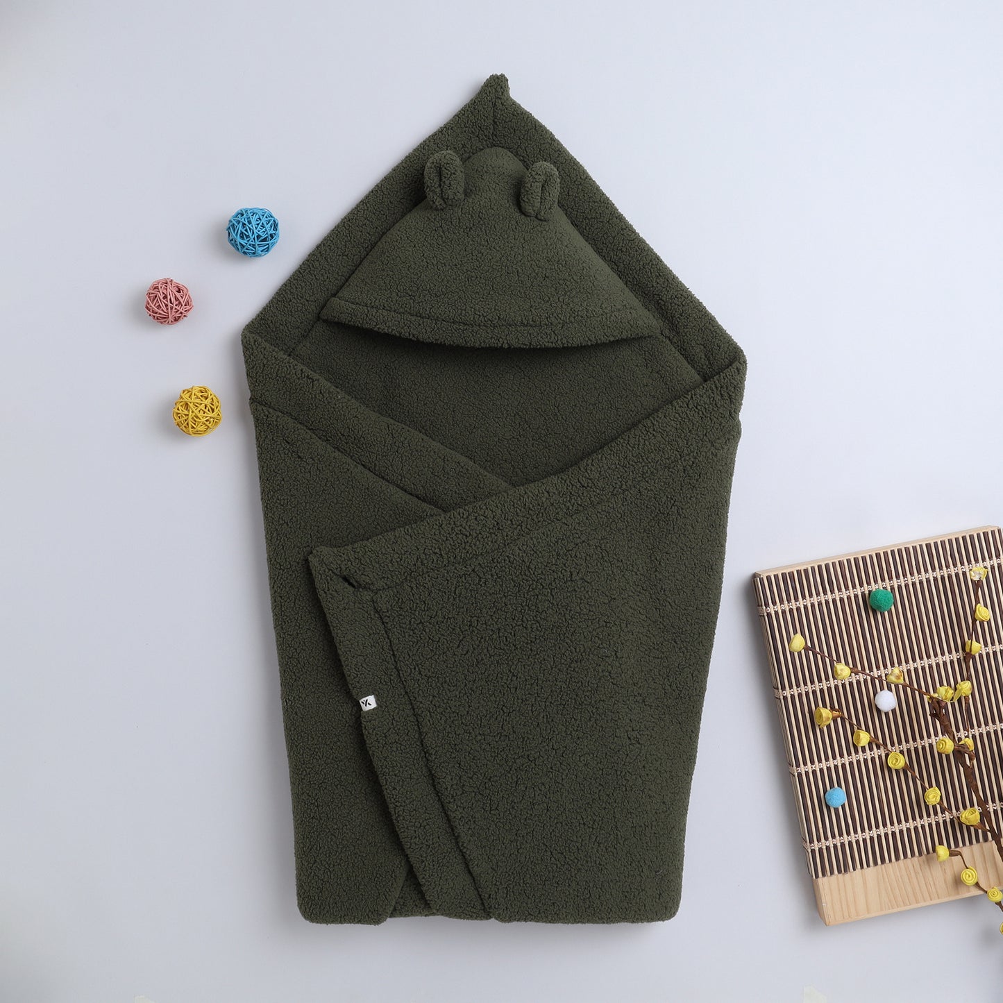 Yellow Apple Plush Baby Hooded Blanket | Ultra Soft Winter Baby Wrap with Ears