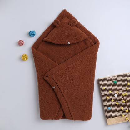 Yellow Apple Plush Baby Hooded Blanket | Ultra Soft Winter Baby Wrap with Ears