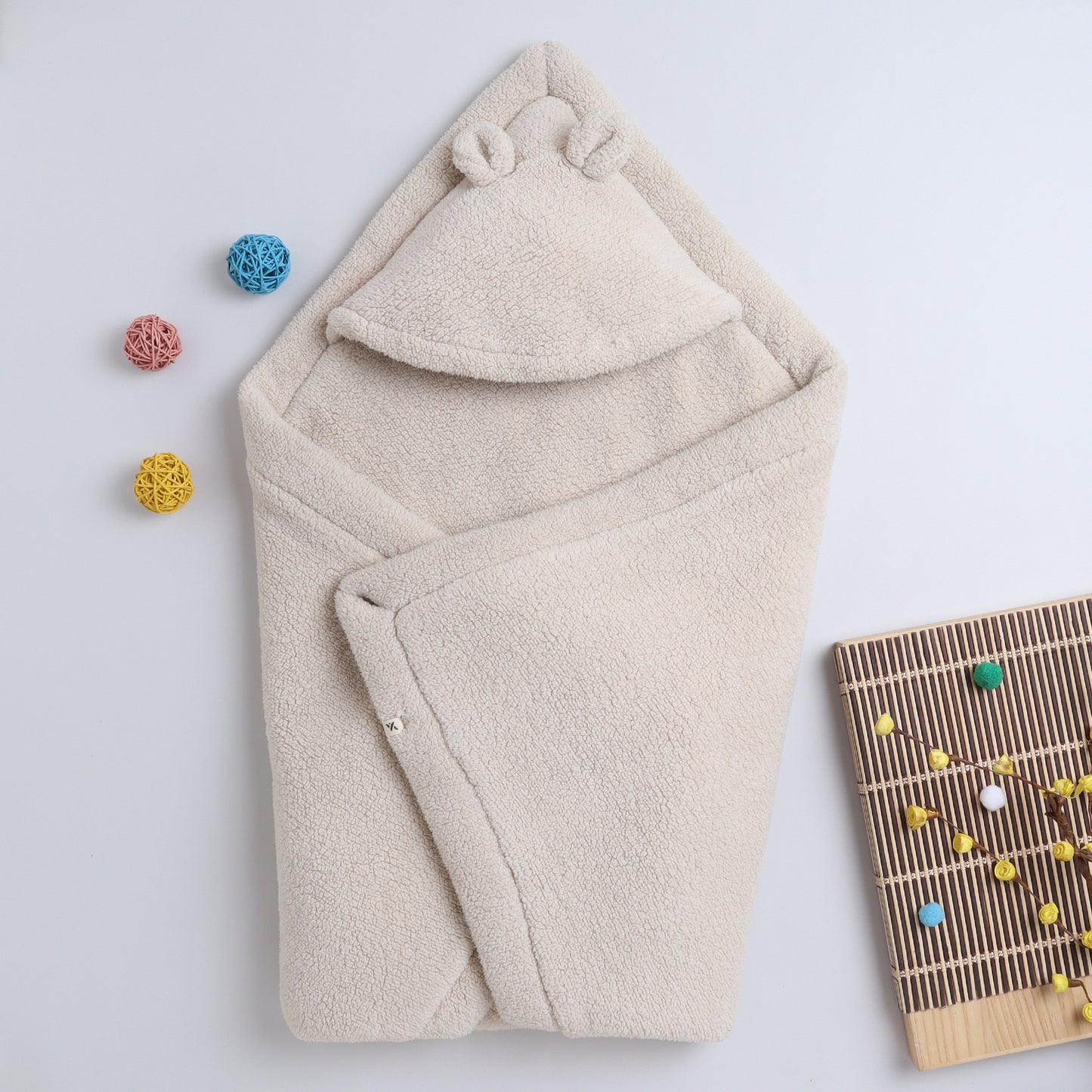 Yellow Apple Plush Baby Hooded Blanket | Ultra Soft Winter Baby Wrap with Ears