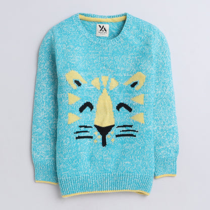 Yellow Apple Cozy Roar Girl’s Tiger Sweater – Aqua Blue Fun
