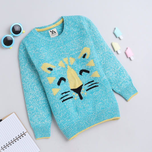 Yellow Apple Cozy Roar Girl’s Tiger Sweater – Aqua Blue Fun