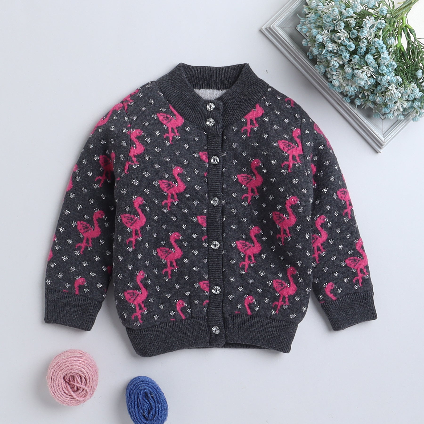 Baby Girls Embroidered High Neck White Sweater