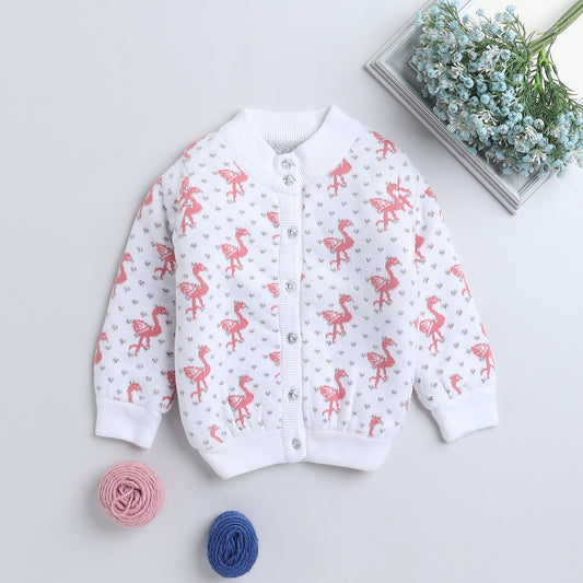 Baby Girls Embroidered High Neck White Sweater