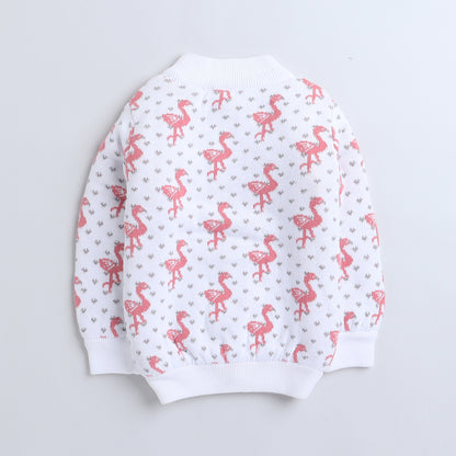 Baby Girls Embroidered High Neck White Sweater