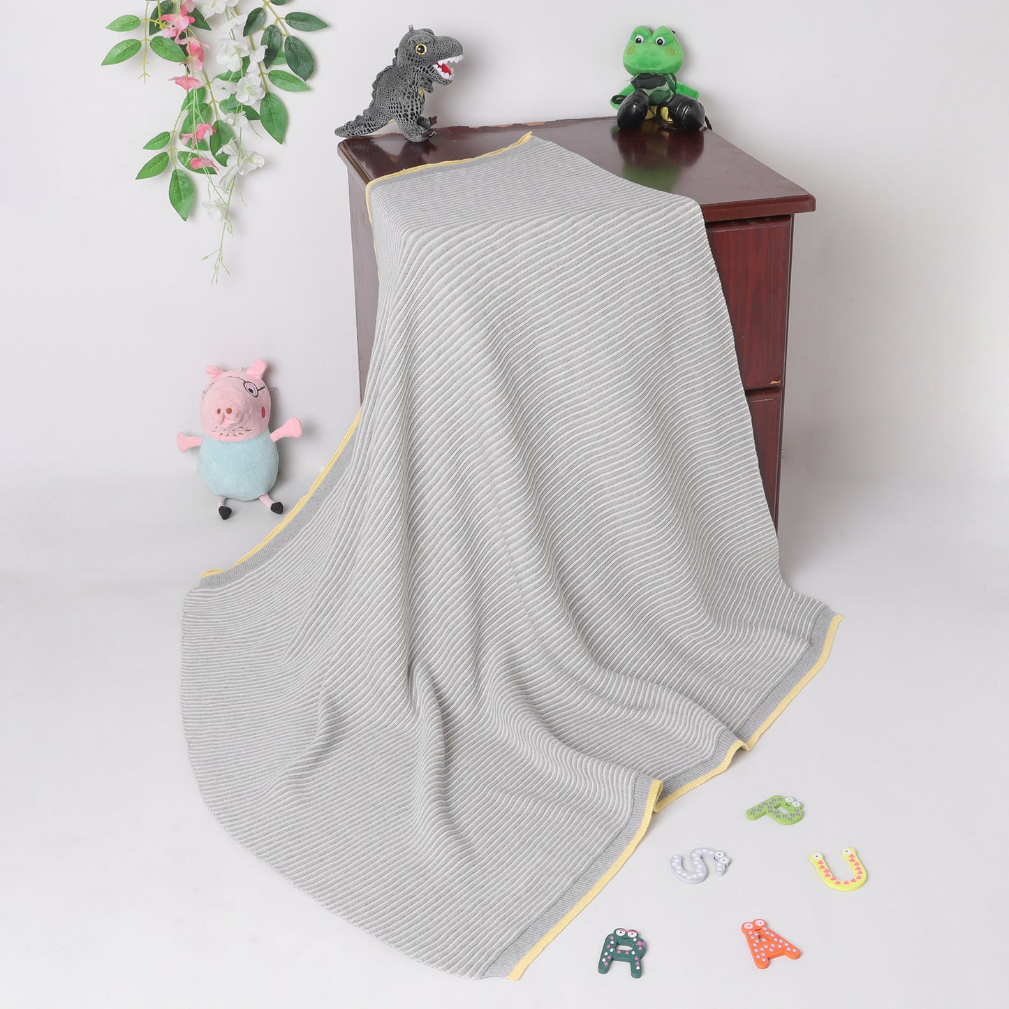 Yellow Apple Knitted Baby Blanket | Soft Striped Baby Wrap for Newborns & Infants