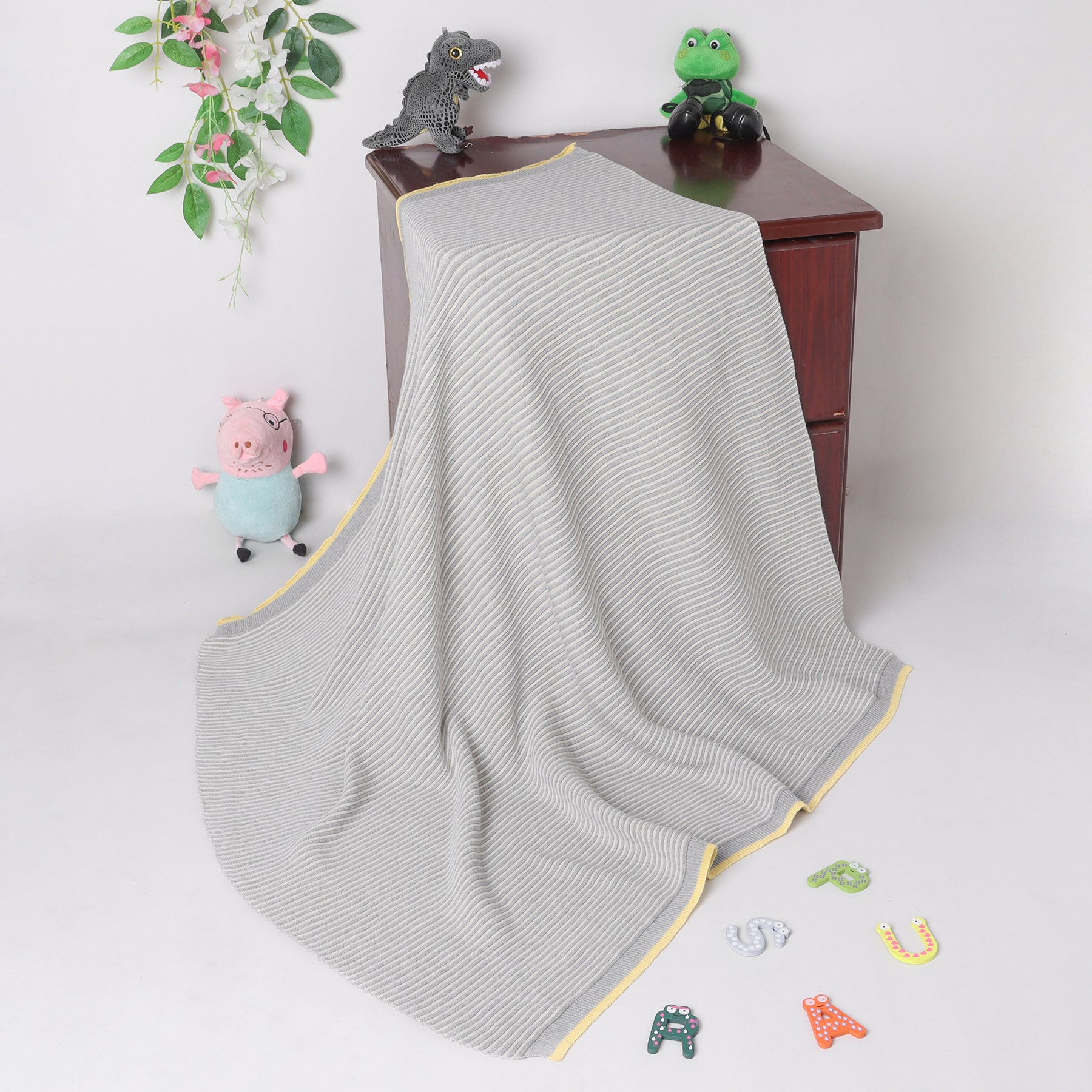 Yellow Apple Knitted Baby Blanket | Soft Striped Baby Wrap for Newborns & Infants