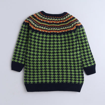 Yellow Aplle Nordic Charm Houndstooth Knit Sweater – Bold & Cozy for Girls
