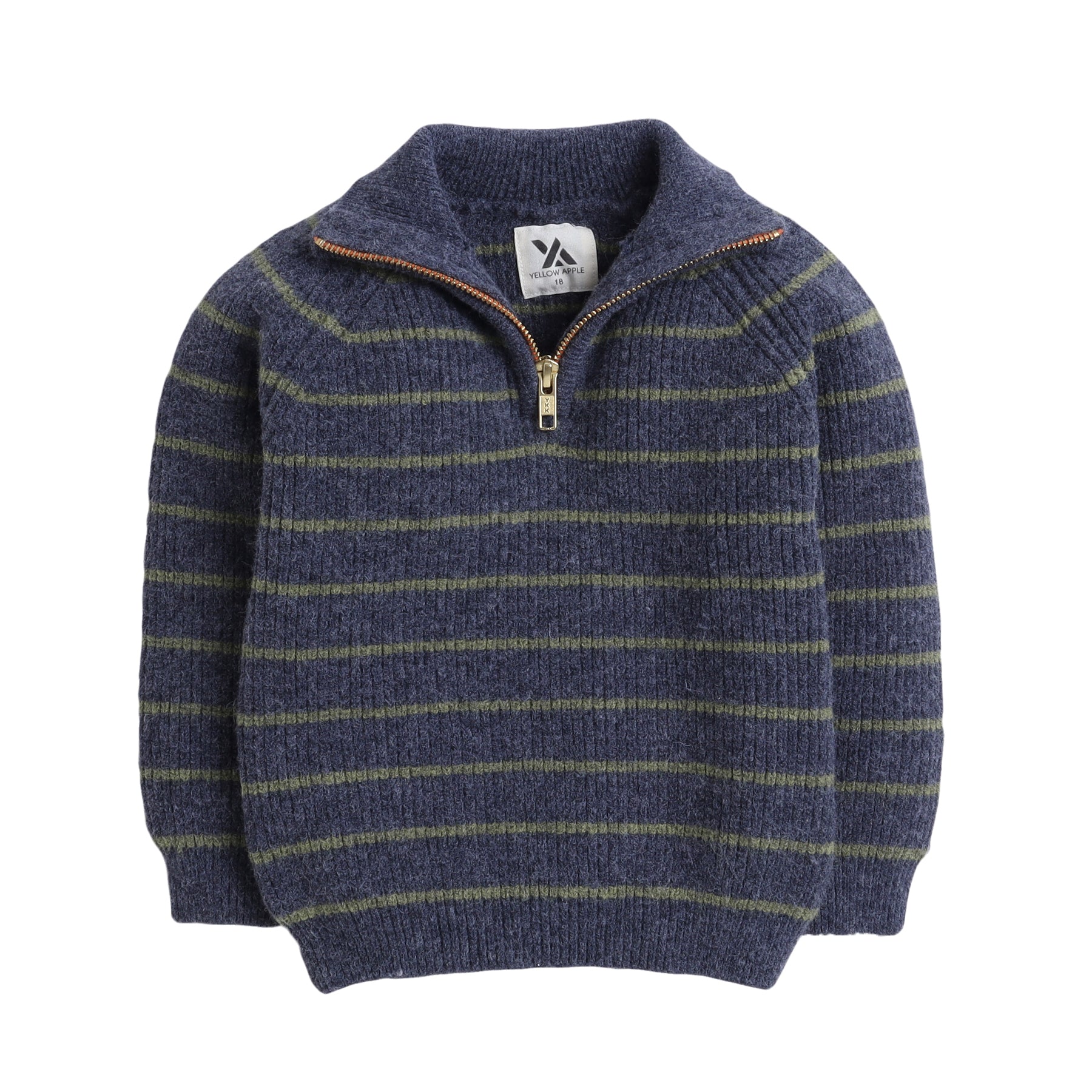 Boys Striped Knit Sweater | Soft Warm High Neck Quarter Zip Full Sleeve Winter Pullover | Cozy Kids Knitwear