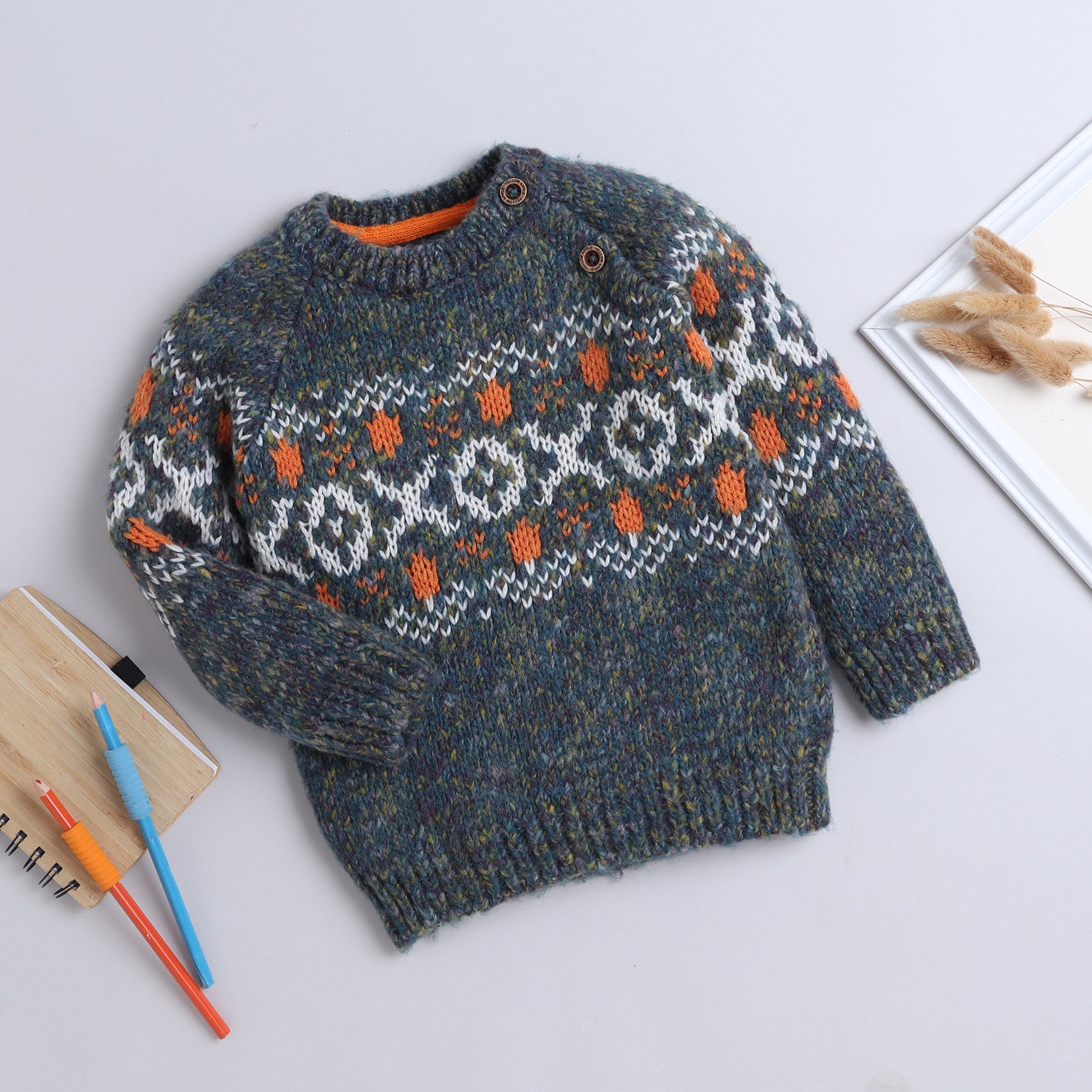 Boys Winter Fair Isle Knit Sweater | Soft Warm Round Neck Full Sleeve Wool Blend Pullover | Stylish Kids Winter Wear