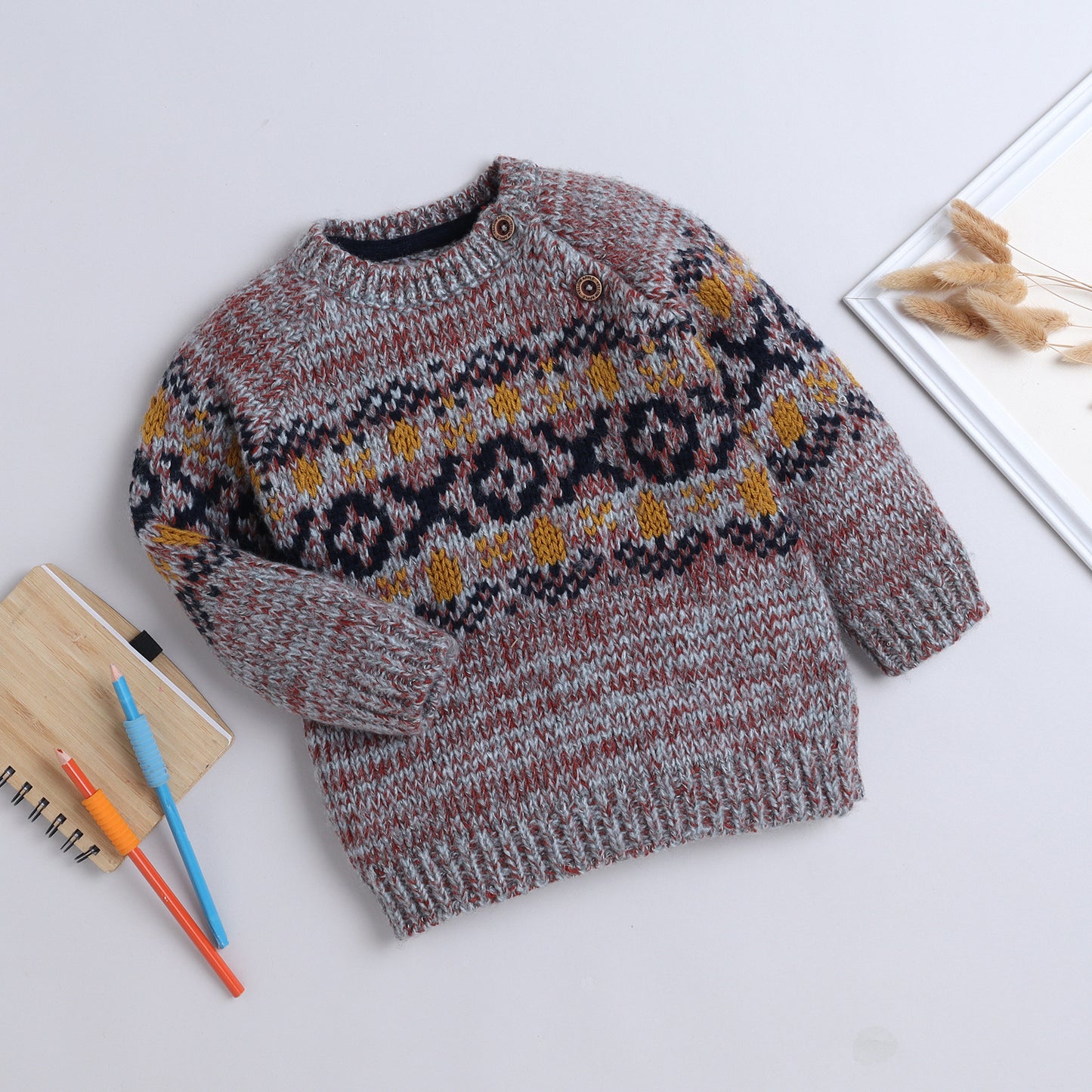 Baby Boys Self Design Round Neck Sweater