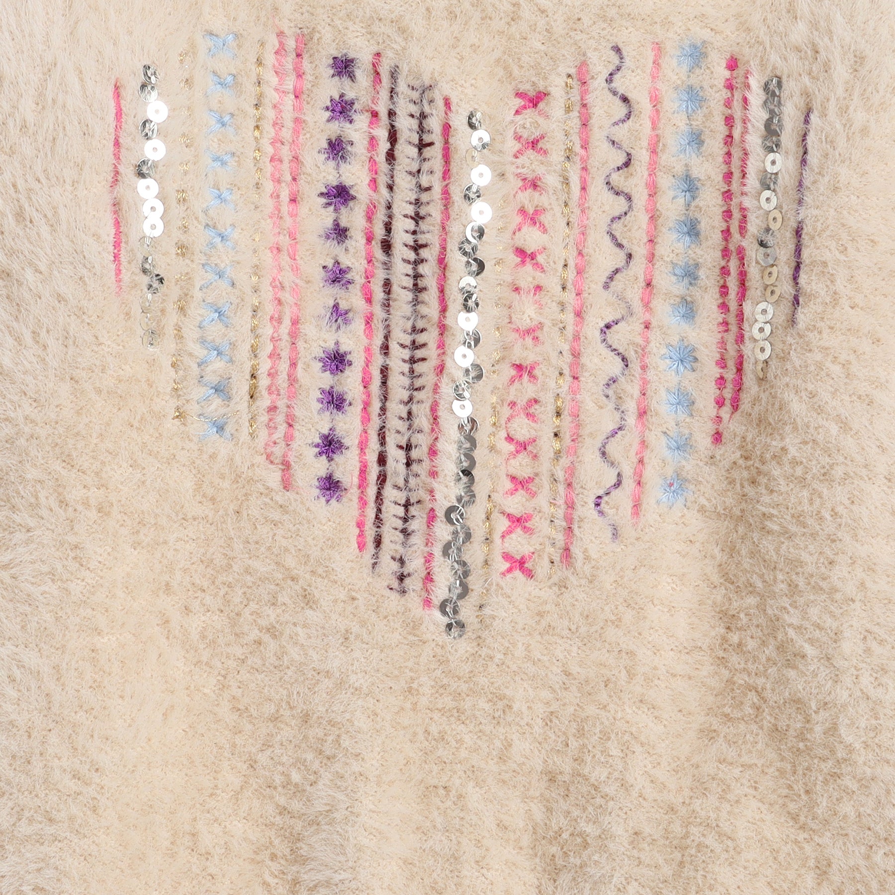 Girls Furry Winter Sweater | Soft Cozy Pullover with Embroidered Heart Design