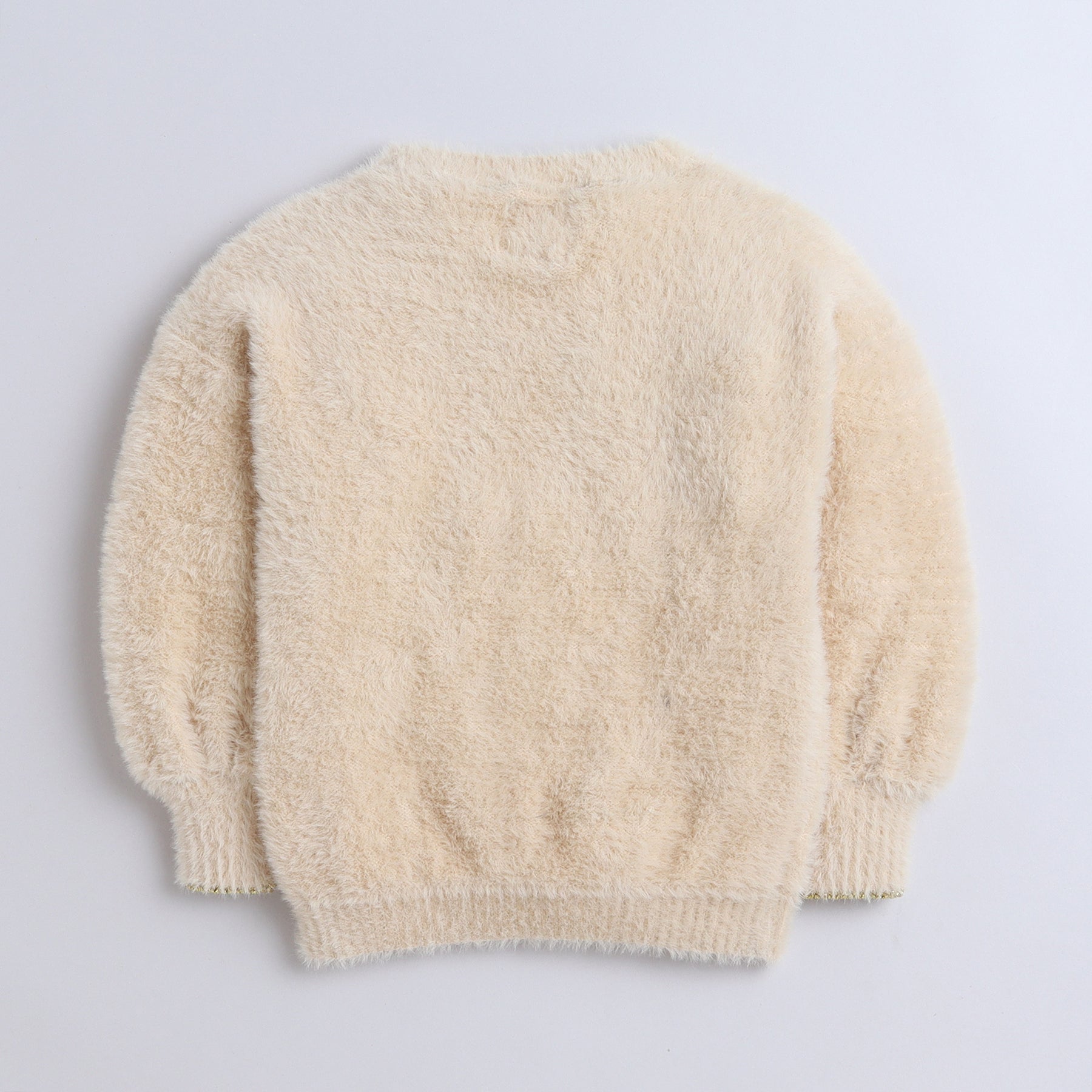 Girls Furry Winter Sweater | Soft Cozy Pullover with Embroidered Heart Design