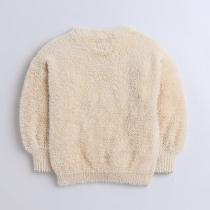 Yellow Apple- Girls Furry Winter Sweater | Soft Cozy Pullover with Embroidered Heart Design