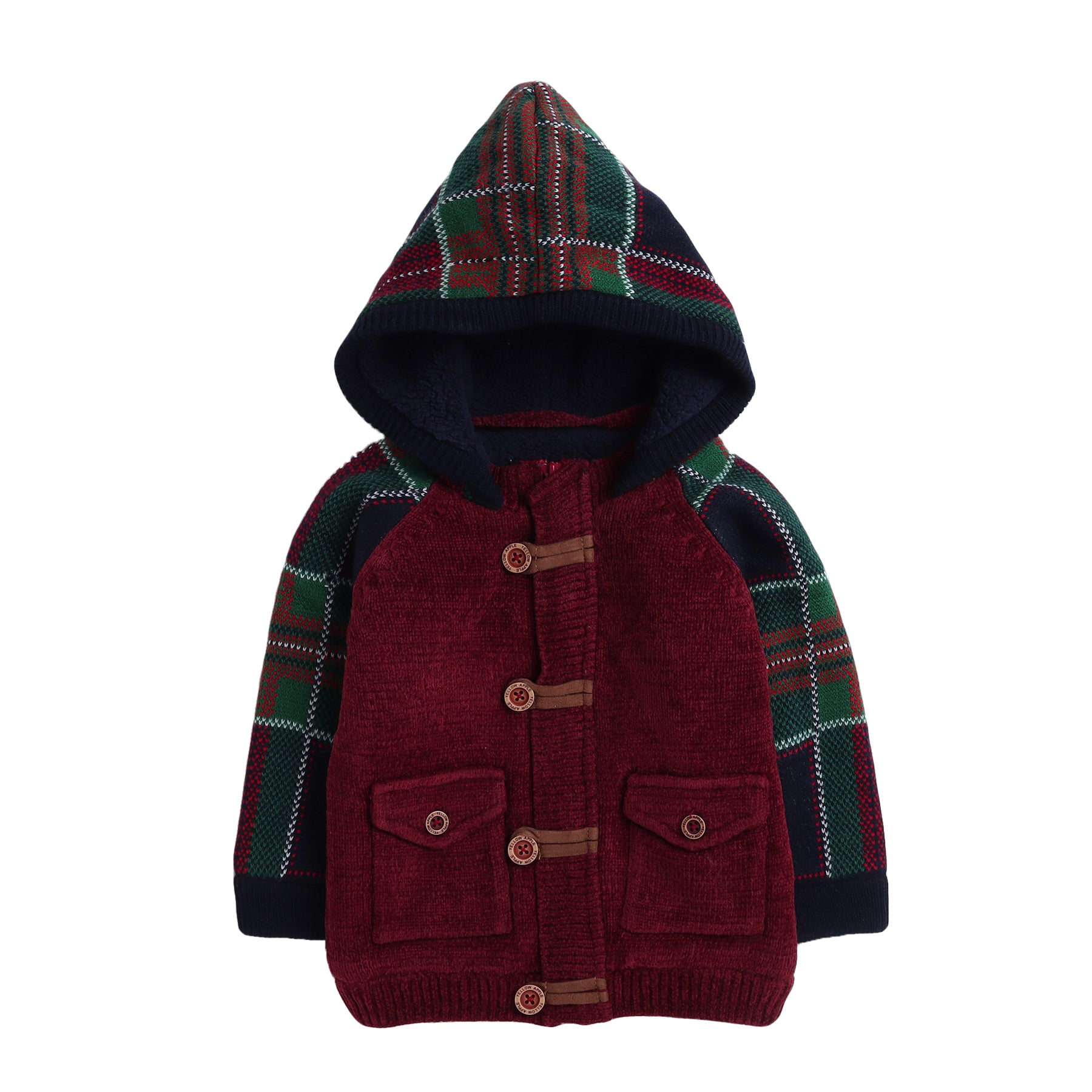 Kids Hooded Knitted Winter Cardigan with Fleece Lining | Warm Button-Up Sweater Jacket for Boys