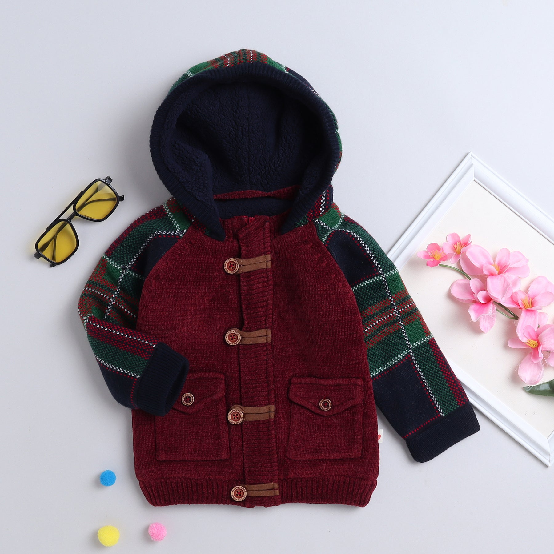 Kids Hooded Knitted Winter Cardigan with Fleece Lining | Warm Button-Up Sweater Jacket for Boys