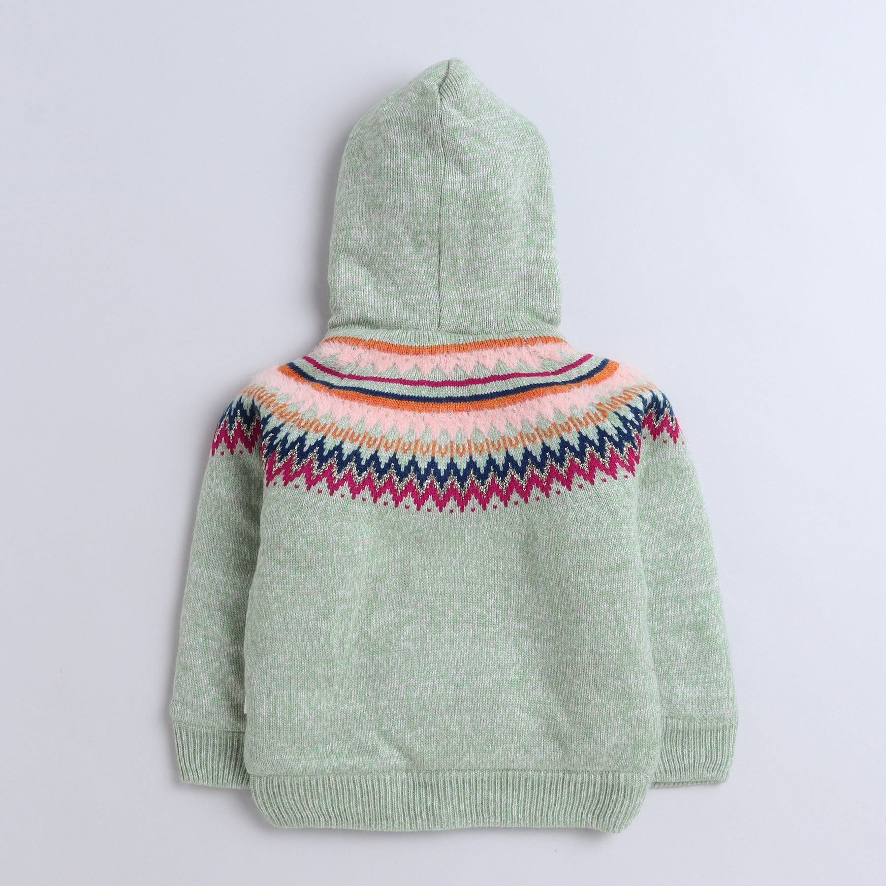 Knitted Hooded Sweater for Girls – Cozy Winter Cardigan with Pom-Poms & Nordic Pattern