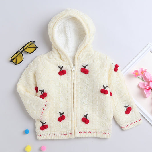 Baby Girl Self Design Zipper sweater