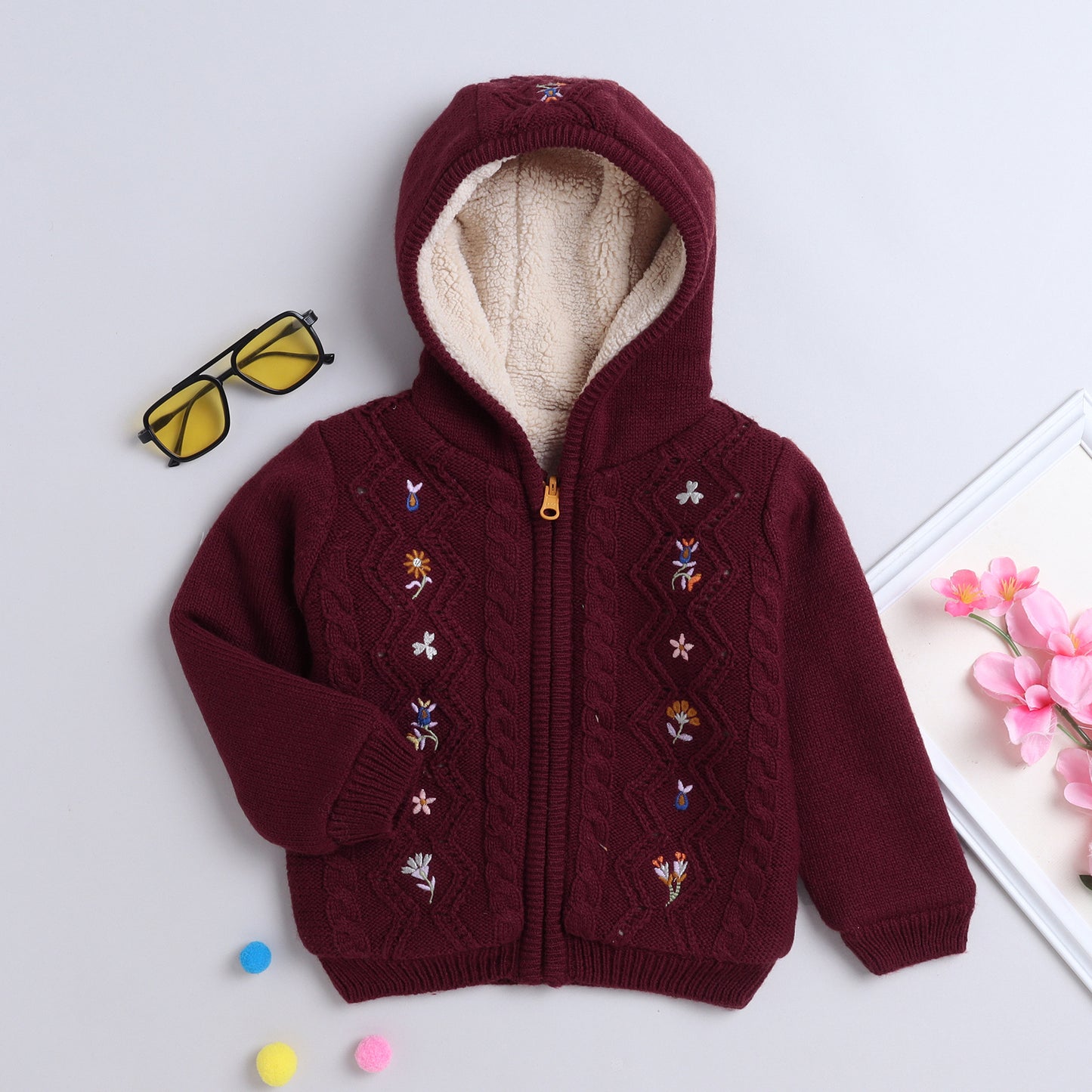 Baby  Self Design Hooded Neck  Sweater