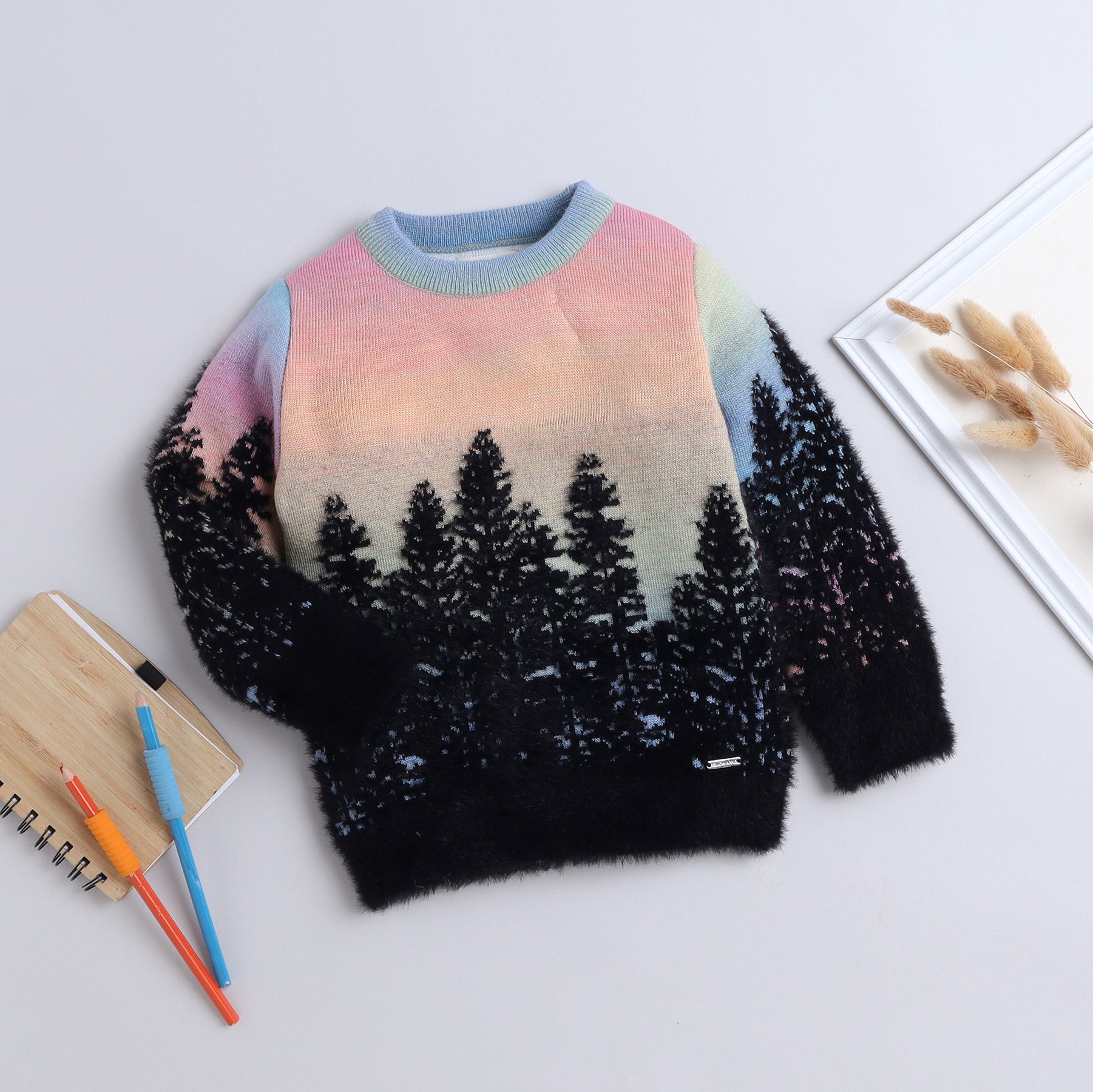 Girls Scenic Knit Sweater | Soft Warm Round Neck Full Sleeve Winter Pullover | Cozy Kids Winter Knitwear