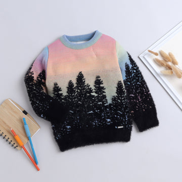 Girls Scenic Knit Sweater | Soft Warm Round Neck Full Sleeve Winter Pullover | Cozy Kids Winter Knitwear