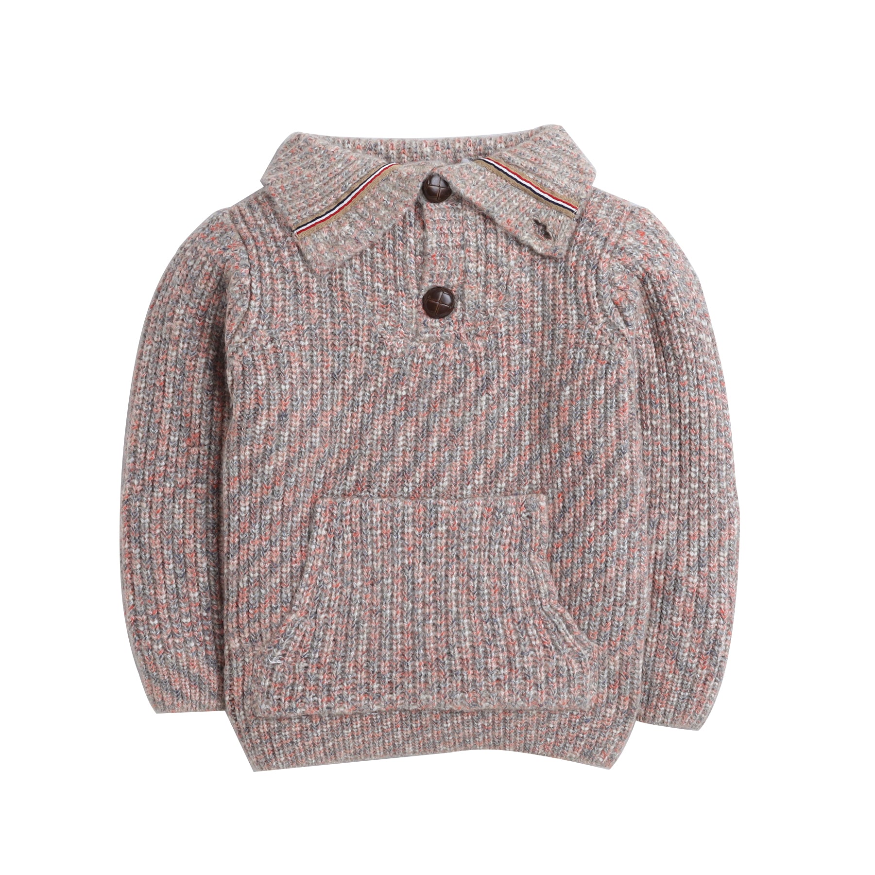 Boys Ribbed Knit Sweater | Soft Winter Pullover with Collar & Front Pocket | Warm Casual Wear
