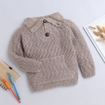 Boys Ribbed Knit Sweater | Soft Winter Pullover with Collar & Front Pocket | Warm Casual Wear