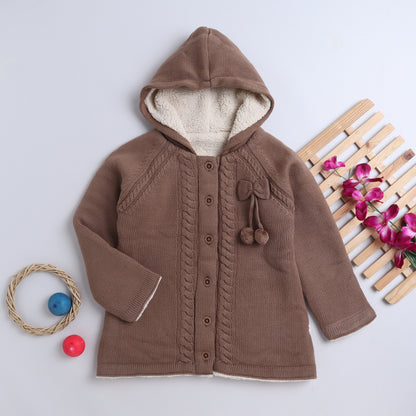 Baby Girls Self Design Hooded Neck  Sweater