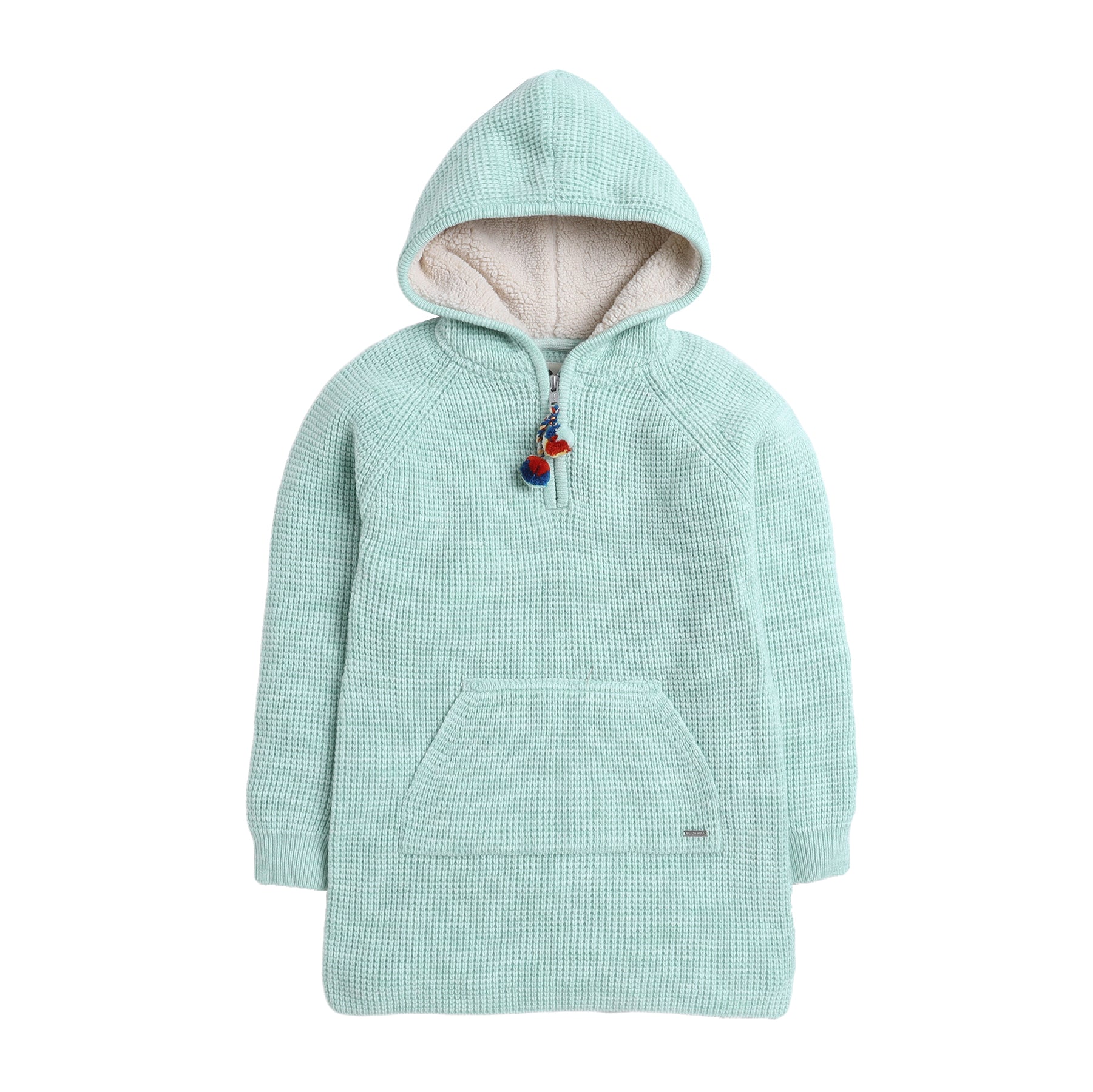 Baby Girls Self Design Hooded Neck Sweater