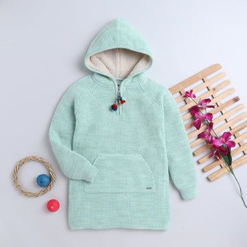 Baby Girls Self Design Hooded Neck Sweater