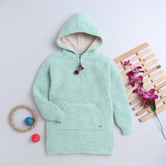 Baby Girls Self Design Hooded Neck Sweater