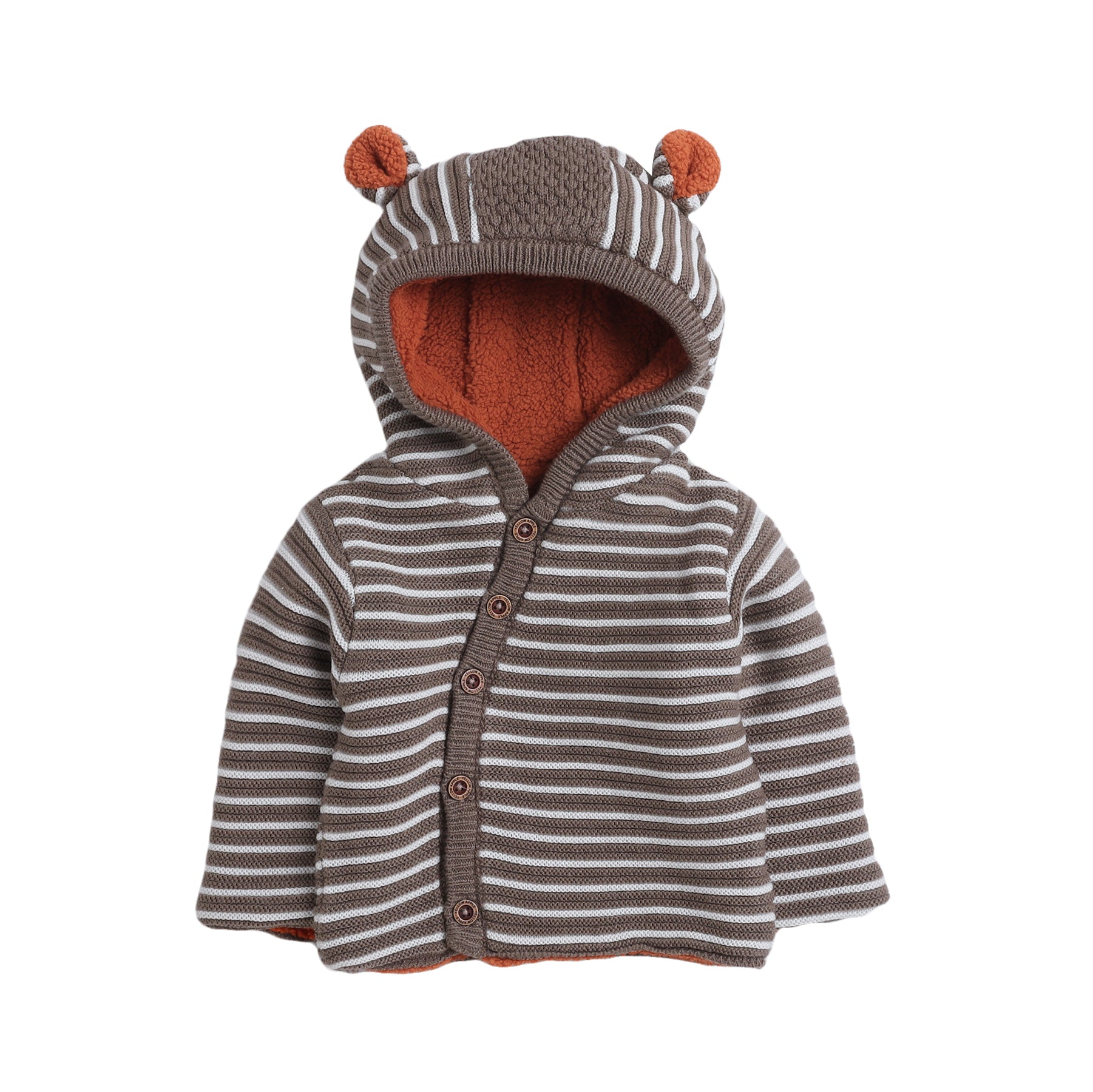 Baby 2-Piece Hooded Knit Clothing Set | Soft Warm Button Cardigan with Ear Hood & Knit Pants | Cozy Winter Outfit for Babies