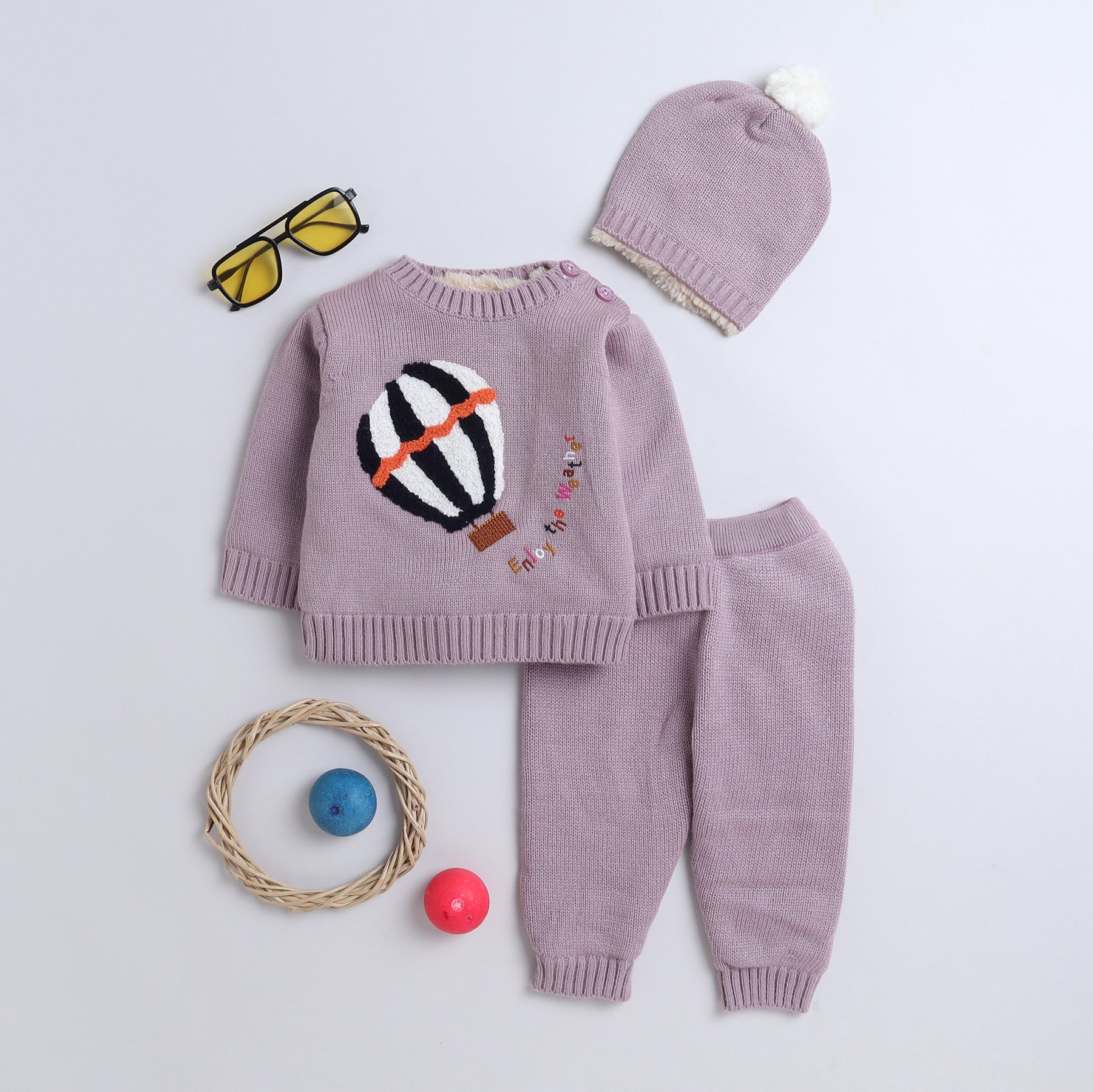 Baby 3-Piece Knit Clothing Set | Soft Warm Sweater, Knit Pants & Pom-Pom Beanie | Cozy Winter Outfit for Babies