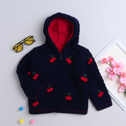 Baby Girl Self Design Zipper sweater