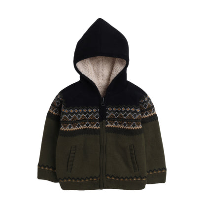 Baby Boys Self Design Hooded Neck Sweater
